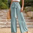 thumbnail image 1 of Snoarin Wide Leg Pants for Women Spring Solid Color Elastic Waist Linen Versatile Straight Tube Casual Wide Leg Pants Loose Pants for Women Summer on Clearance, 1 of 6