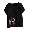thumbnail image 4 of Liquidation d'Économies d'Été 2025! Chemises en Lin Horkkom pour Femmes Grande Taille, Imprimé Floral, Col Rond, Manches Courtes, Chemises d'Été Amples et Confortables, Blouses, 4 of 4