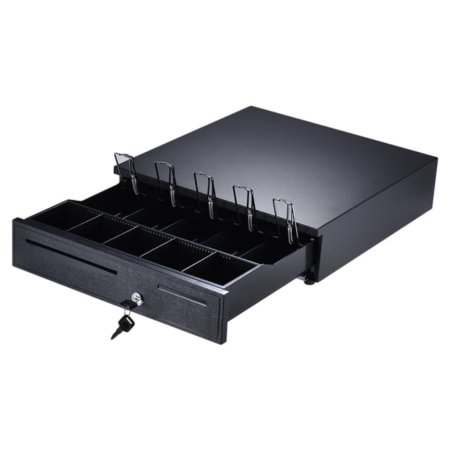 moobody Heavy Duty Electronic Cash Drawer Box Case Storage 5 Bill 5 Coin Trays Check Entry Support Auto Manual Open Key-lock RJ11 for Epson Star POS Printer Money Register - Coin Tray Adjustable Mov
