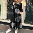 thumbnail image 1 of Robes pour Filles Mode pour Femmes Col en V Ample Manches Longues Coton Lin Imprimé Robe Longueur Cheville Longue Robe Robes T-Shirt en Liquidation, 1 of 8