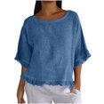 thumbnail image 1 of Plebaso T-Shirts en Coton et Lin pour Femmes à Manches à Volants, Col Ras du Cou, T-Shirts Unis Légers, Hauts, 1 of 7