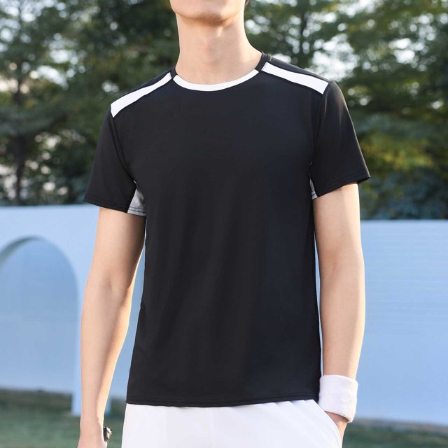 Styesk T Shirts for Man Solid-Color Casual Elastic Sports Short Sleeved Round-Neck Blouses