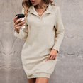 thumbnail image 2 of Robes de Princesse pour Femmes Automne Hiver à Manches Longues Col Roulé Robe Chandail Boutonnée Unie à Revers Tricot Mini Robe Chandail S-262 Beige TG, 2 of 7