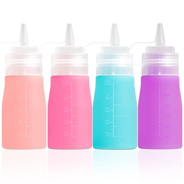 Mrsdry Condiment Squeeze Bottles, 12 oz Silicone Squeeze Bottles For Sauces, Leak Proof Condiment Containers with Extra Interchangeable lid, Easy Squeeze for Oil, Honey & Dressings, BPA FREE (4 Pack)