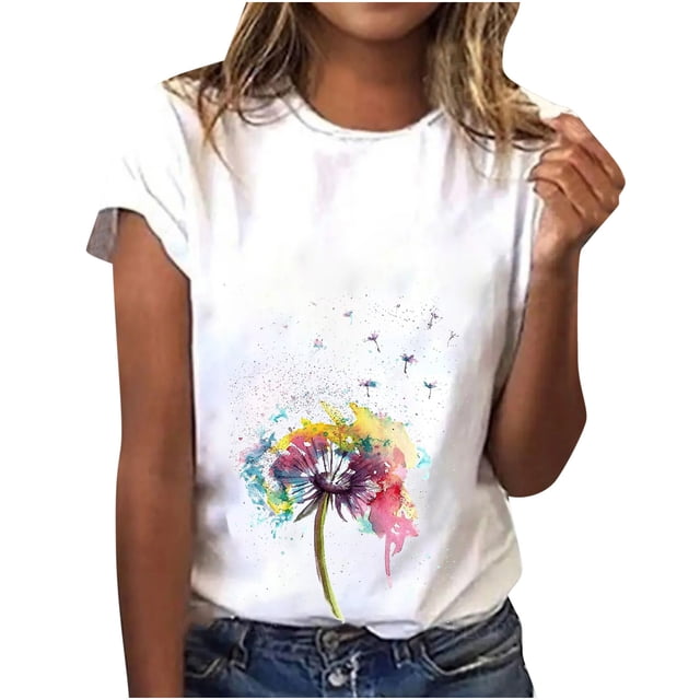 T-shirts d'Été Décontractés pour Femmes, Col Rond, Manches Courtes, T-Shirt Graphique Tendance, Basique, Confortable, Coupe Ample, Chemisiers pour Femmes, Chandail