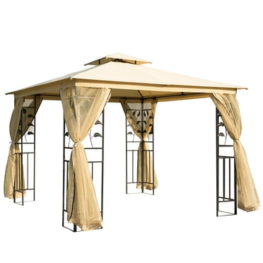 Outsunny Pavillon de Terrasse 10 Pieds x 10 Pieds, Auvent de Pavillon Extérieur, Beige