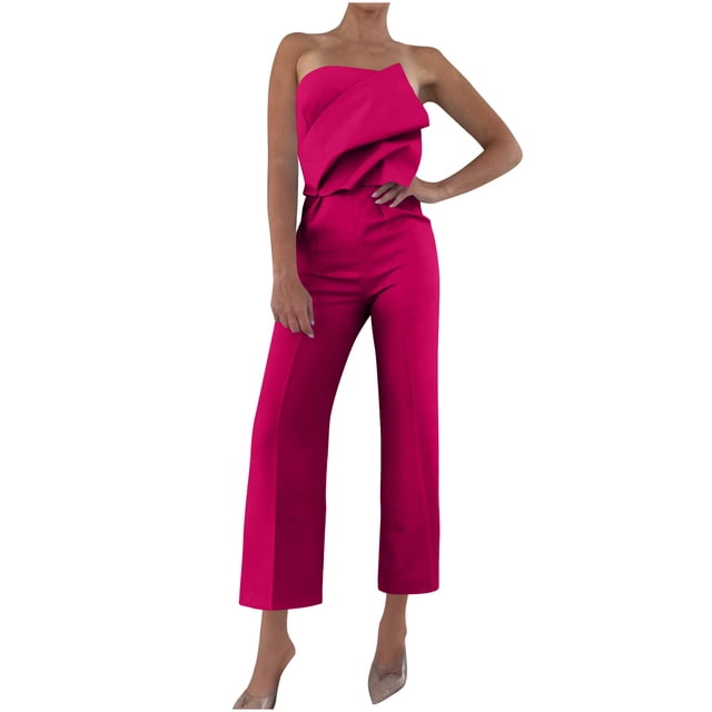 Soki Women's Off Shoulder Tube Top Rompers High Waist Long Wide Leg Pants Jumpsuits Open Back High Waist Jumpsuit