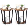 thumbnail image 2 of Patiojoy Ensemble de 2 Tables d'Appoint Industrielles Rondes à 2 Niveaux Table d'Appoint en Métal pour Sofa avec Tablette de Rangement Brun, 2 of 9