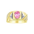 thumbnail image 1 of RYLOS Men's Rings 14K Yellow Gold Ring Classic Designer Style 8X6MM Oval Gemstone & Diamond Ring Pink Ice Birthstone Rings For Men Size 10, 1 of 7