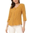 thumbnail image 1 of INSPIRE CHIC Blouse pour Femme Col en V Manches 3/4 Pois devant Boutonné Haut TP Jaune, 1 of 6