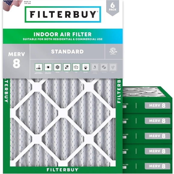 Filterbuy 19x21x2 Air Filter MERV 8 Dust Defense, HVAC AC Furnace Air Filters Replacement (6-Pack)