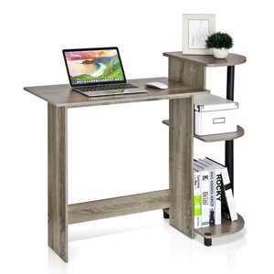 Pemberly Row Bureau Compact en bois avec étagères en chêne français gris/noir