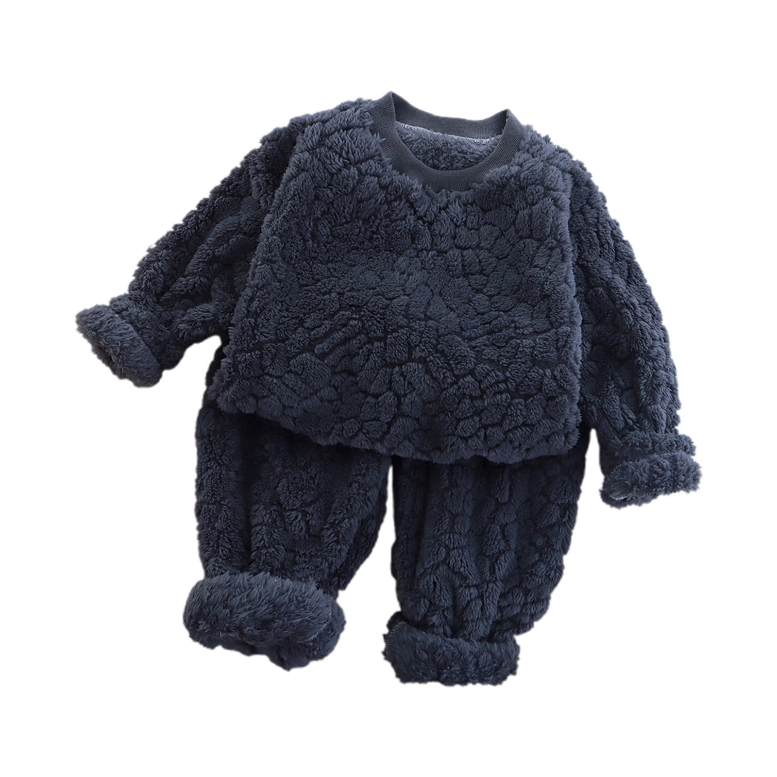PMVFHDE Girl's Pajamas Set 2 Piece Toddler Kids Boys Girls' Winter Pyjama Set Warm Flannel Sleepwear Set Tops Pants Outfits Soft Pyjamas Outfits Grey,5-6 Years