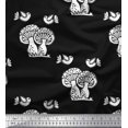 thumbnail image 1 of Soimoi Velvet Fabric Bird & Mushroom Block Printed Fabric 1 Yard 58 Inch Wide, 1 of 3