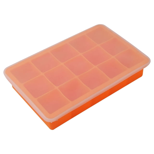 Pompotops Silicone Ice Maker 15-Cube Ice Tray Ice Storage Container Tray With Lid Clearance