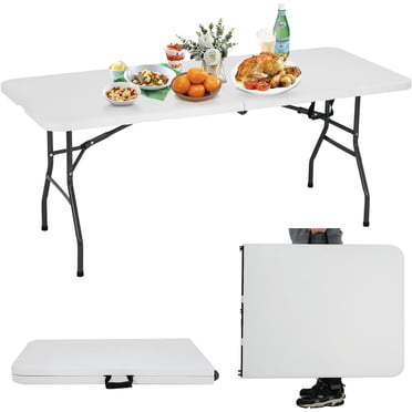 Folding Table Heavy Duty Fold Up Table Camping Working Table Indoor Outdoor Plastic Folding Table Utility Party Dining Table Easy to Assemble with Lock Function，White