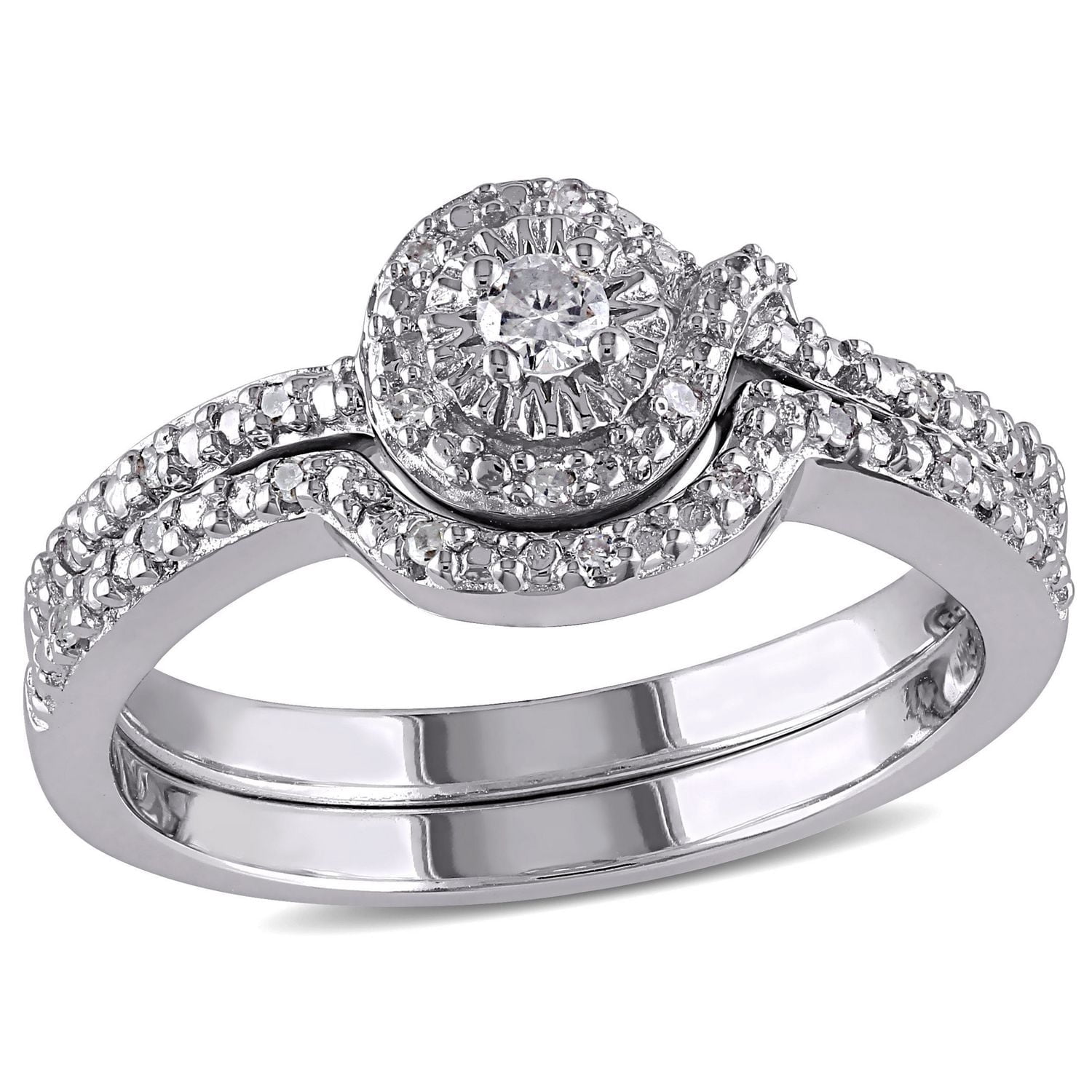 Miabella 0.14 Carat T.W. Diamond Sterling Silver Loop-Style Bridal Set