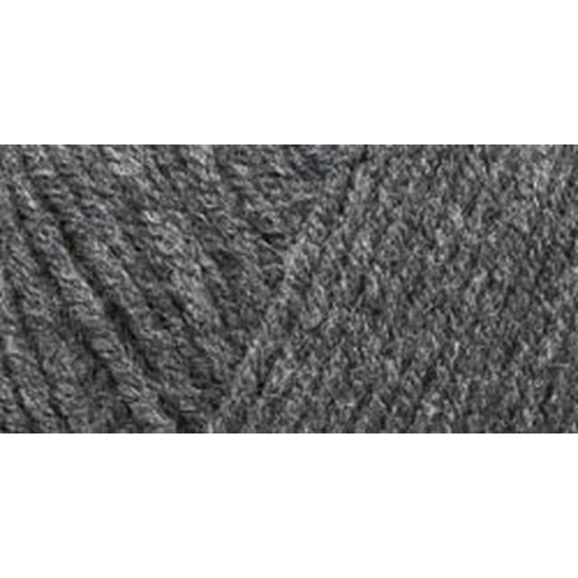 Red Heart® Comfort® Yarn, Solid, Acrylic #4 Medium, 16oz/454g, 867 Yards, close-up of dark grey acrylic worsted weight yarn with tightly twisted strands and soft texture, ideal for knitting and crochet projects like blankets and throws, also suitable for crafting home décor items.