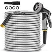 Kidsjoy 50ft Stainless Steel Metal Garden Hose with Sprayer - Flexible, Puncture Proof for Yard, RV & Outdoor Use