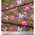 thumbnail image 3 of Soimoi Brown polyester Crepe Fabric Leaves & Floral Artistic Fabric Prints By Yard 42 Inch Wide, 3 of 5