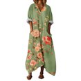thumbnail image 2 of Elvqul Robes d'Été pour Femmes Robe Maxi avec Poche Manches 3/4 Asymétrique Bohemian Robe Débardeur Verte pour Femmes à Enfiler, 2 of 7