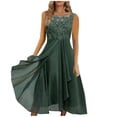 thumbnail image 2 of EGNMCR Robes de Soirée pour Femmes, Robes Formelles pour Femmes, Robes de Cocktail pour Femmes Femmes Unies Sans Manches Col Rond Dentelle Mousseline Maille Taille Robes de Fête Jupe en Mousseline pour Femmes, 2 of 5