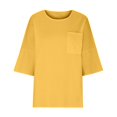 thumbnail image 4 of CHOK 3/4 Manches Chemises en Lin pour les Femmes Ample Ajustement Col Rond Tops Couleur Unie Été Décontracté Tees Noir M, 4 of 5