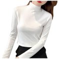 thumbnail image 3 of Baberdicy T-Shirts pour Femmes Femmes Ajusté Décontracté Uni Manches Longues Col Roulé Simulé Blouse Hauts Coupe Ajustée Extensible Couche T-Shirts Hauts pour Femmes Blanc, 3 of 7