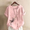 thumbnail image 1 of Économies d'Été! Horkkom Hauts Grande Taille pour Femmes Été Chemises Amples en Lin à Manches Courtes Col Rond Imprimé Floral Blouses Confortables, 1 of 4