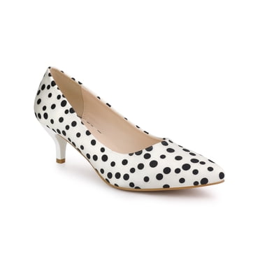 BLISSFUL STEP Edition Women's Shoes Polka Dot Kitten Heel Pumps Pointed Toe Slip-on Heels White 8