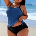 thumbnail image 2 of FAVIPT Plus Size Women's 2 Piece Tankini Tummy Control Ruched Drawstring Swimwear Tropical Summer Beach Bathing Suit Blue,XXXXL, 2 of 5