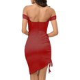 thumbnail image 2 of Faithtur Femmes Enveloppé Robe Courte, Sans Manches sur l'Épaule Couleur Unie V Cou Cordon Robe d'Été de Fête Décontractée, 2 of 6