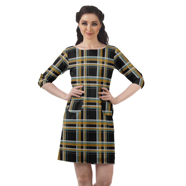 Moomaya Robes Courtes pour Femmes Imprimées Manches 3/4 Robe Tunique Mini Décontractée
