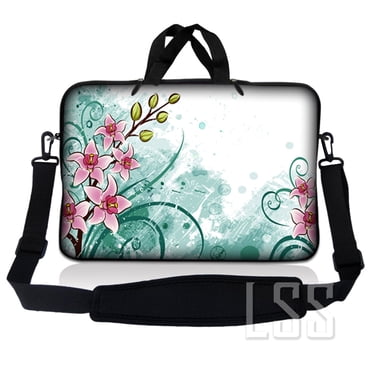 Laptop Skin Shop 15-15.6 inch Neoprene Laptop Sleeve Bag Carrying Case with Handle and Adjustable Shoulder Strap - Pink Flower Floral