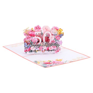 Uxcell 50th Birthday Card Pop-Out Birthday Card 3D Flower Bouquet Butterflies