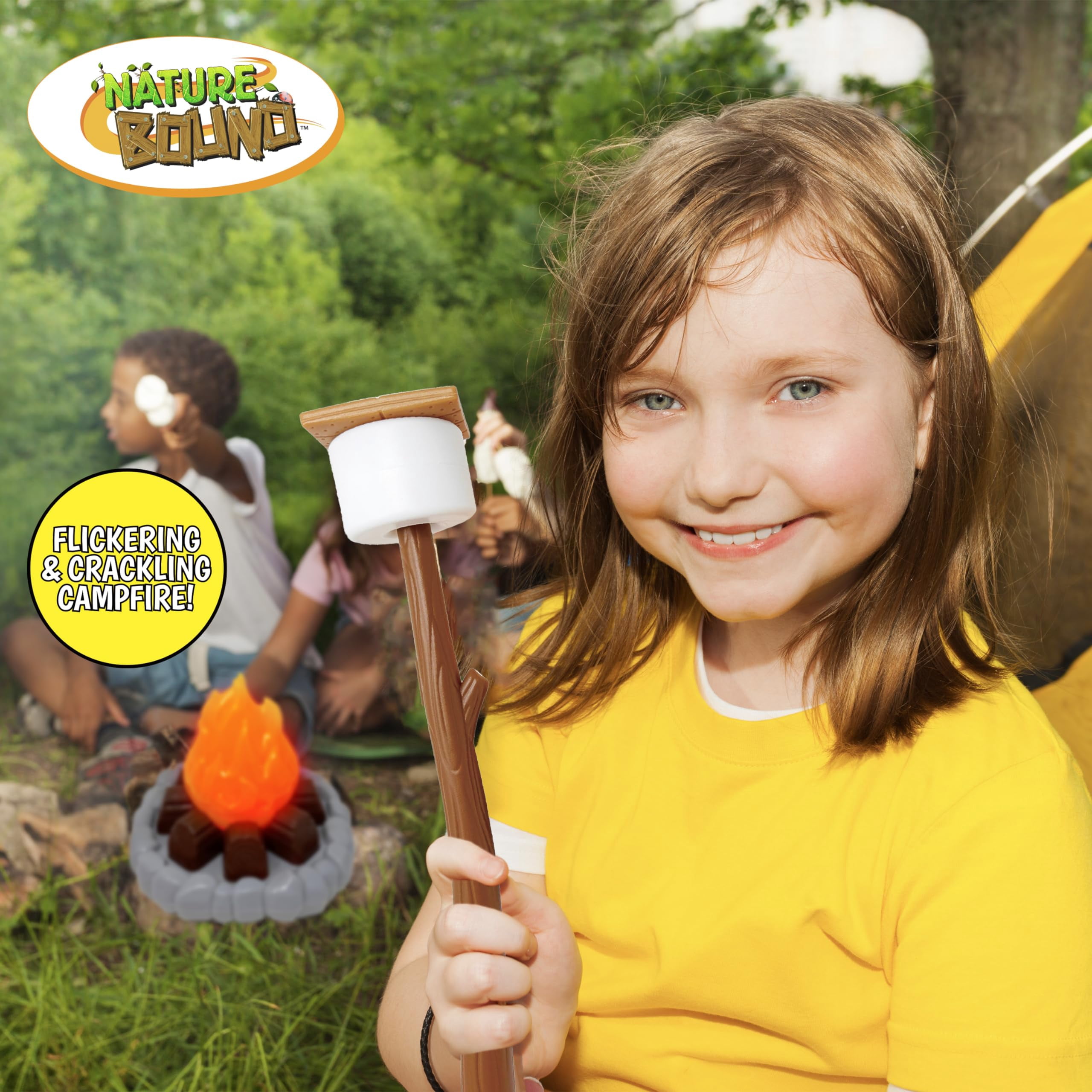 Nature Bound – Ensemble de camping pour enfants avec feu de camp lumineux – Coffret de jeu avec lumières pour aventures intérieures et extérieures – S’mores factices, lanterne et accessoires