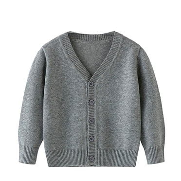 MIASHUI Toddler Kids Cardigan Sweaters Unisex Boys Girls V Neck Long Sleeve Button Knit Coat,Grey,7-8 Years