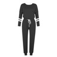 thumbnail image 4 of Posijego Ensemble Femme 2 Pcs Tenue Rayée Décontractée Manches Longues Col Ras du Cou Hauts Pantalons à Cordon Ensembles Détente P-5TG, 4 of 5