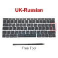 thumbnail image 1 of New Keycaps US UK Spain French Russian For Macbook Pro Retina 13" A1708 Keyboard Keys Replacement key cap 2016 2017 UK-Russian, 1 of 5