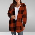 thumbnail image 2 of aohooy Womens Plaid Fluffy Jacket - Hooded Zip Up Oversized Warm with Pockets Winter Comfort Red,M, 2 of 7