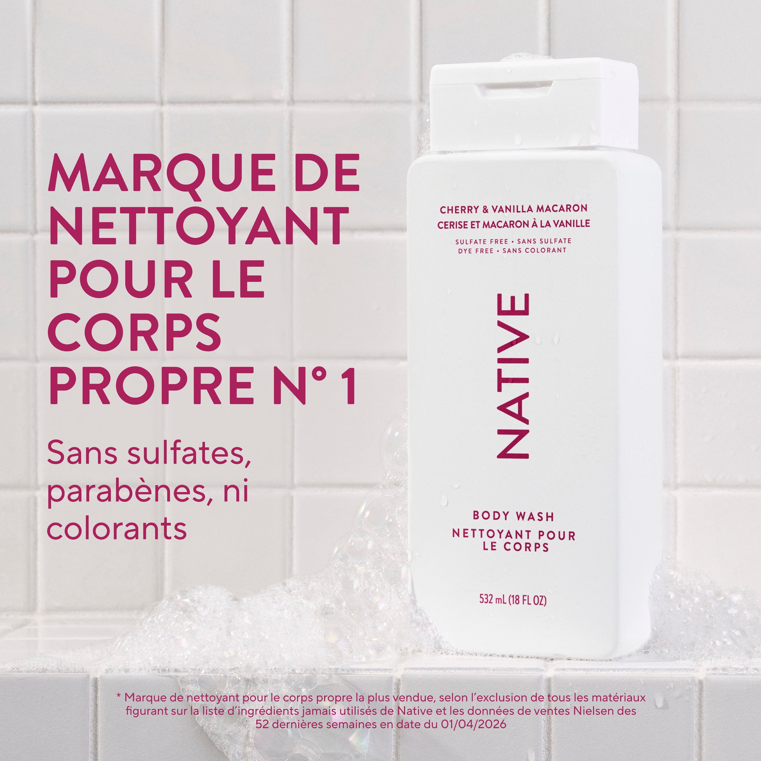 Native Natural Body Wash, Cherry Vanilla & Macaron, Sulfate Free, Paraben Free