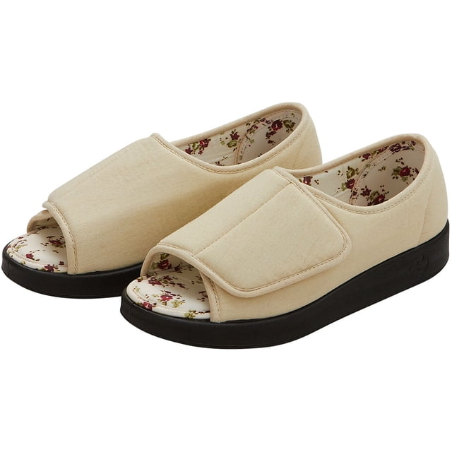 Silvert's Pantoufles à Bout Ouvert à Fermeture Facile pour Femmes à l'Intérieur et à l'Extérieur, 9, Beige