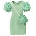 thumbnail image 2 of RXIRUCGD Robe Légère à Manches Courtes à Bulles Col Rond Couleur Unie pour Filles Petites et Moyennes (Vert, Taille: 2 Ans), 2 of 7