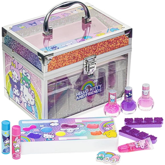 Hello Kitty Ensemble de Maquillage pour Enfants dans Étui Train pour Filles de 3 Ans et Plus avec Vernis à Ongles, Brillant à Lèvres et Plus