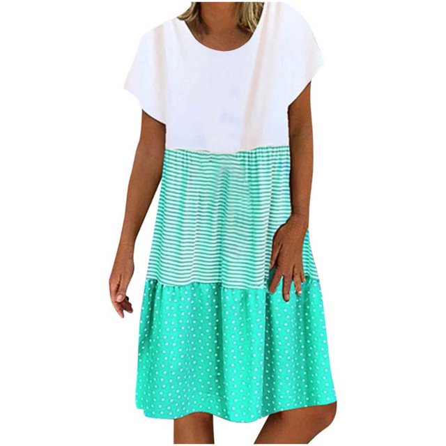 CHUANK Robes en Lin pour Femmes Été Grande Taille Manches Courtes Col en V Longueur Genou Robe Ample Décontractée Confortable Robe de Plage Soldes de Liquidation 2024