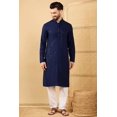 thumbnail image 4 of Kurta Longue Droite Brodée Unie en Viscose Bleue pour Hommes, 44, 4 of 6