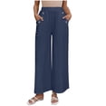 thumbnail image 3 of Sentmoon Lightweight Summer Pants Women Solid Color High Waist Wide Leg Jeans for Women Plus Size Loose Fit Linen Button Pants for Women with Pocket for Travel and Vacation, 3 of 8