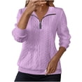 thumbnail image 1 of Timegard Hauts pour Femmes Col en V à Revers Fermeture Éclair Manches Longues Tunique Décontractée Confortable Texture Chandail, 1 of 6