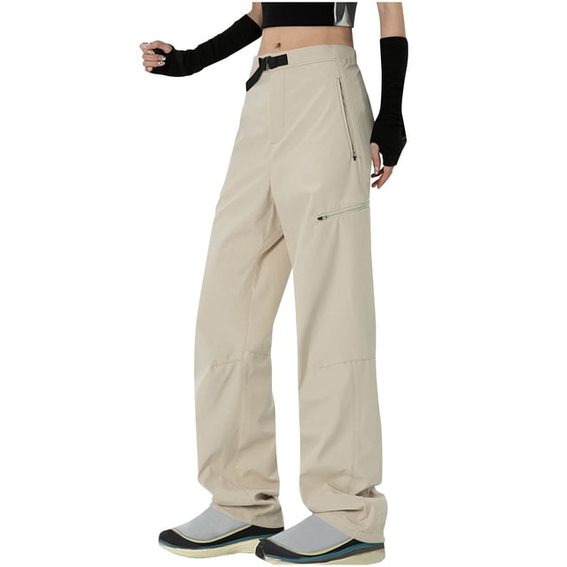 Ohufall Pantalon Cargo pour Femmes Pantalon à Jambe Grand Ample Extensible Pantalon Mode Urbaine Taille Haute Décontracté Imperméable Pantalon de Randonnée Extérieur avec Poches Pantalon pour Femmes
