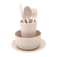 thumbnail image 2 of 6-Piece Reusable Tableware Set, Eco-Friendly Straw Material Heat-Resistant Portable Cutlery, Stackable Bowl Cup Spoon Fork Chopsticks for Home Travel Camping, Beige, 2 of 6